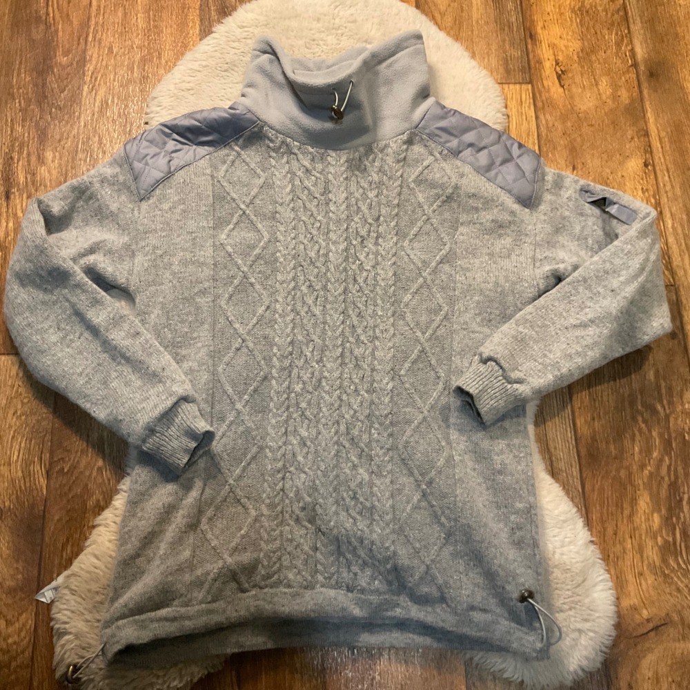 Aran Pullover Sweater‎ Size Large Gray New Wool Fleece Lined Pockets Womens